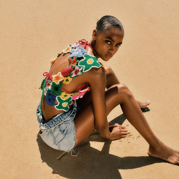 Zara FLORAL CROCHET CROP TOP - Picture 8 of 9
